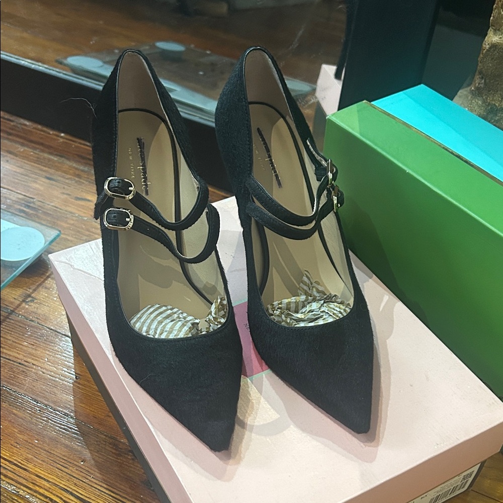 Kate Spade Black Victoria Pumps, MaryJane, Strap, Calfhair